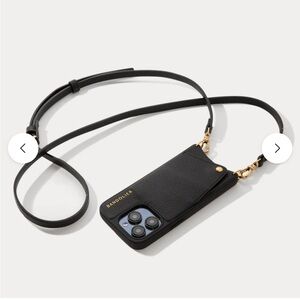 Bandolier Black Crossbody Phone Case with Gold Details